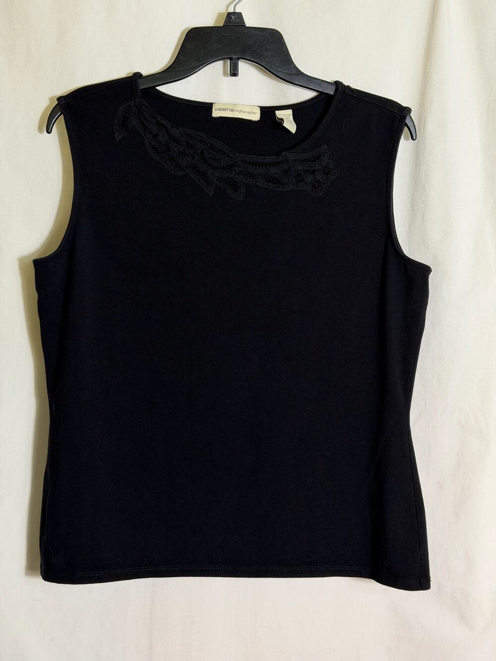 Valerie Separates Black Sleeveless Knit Top Women’s Large Crochet Neckline